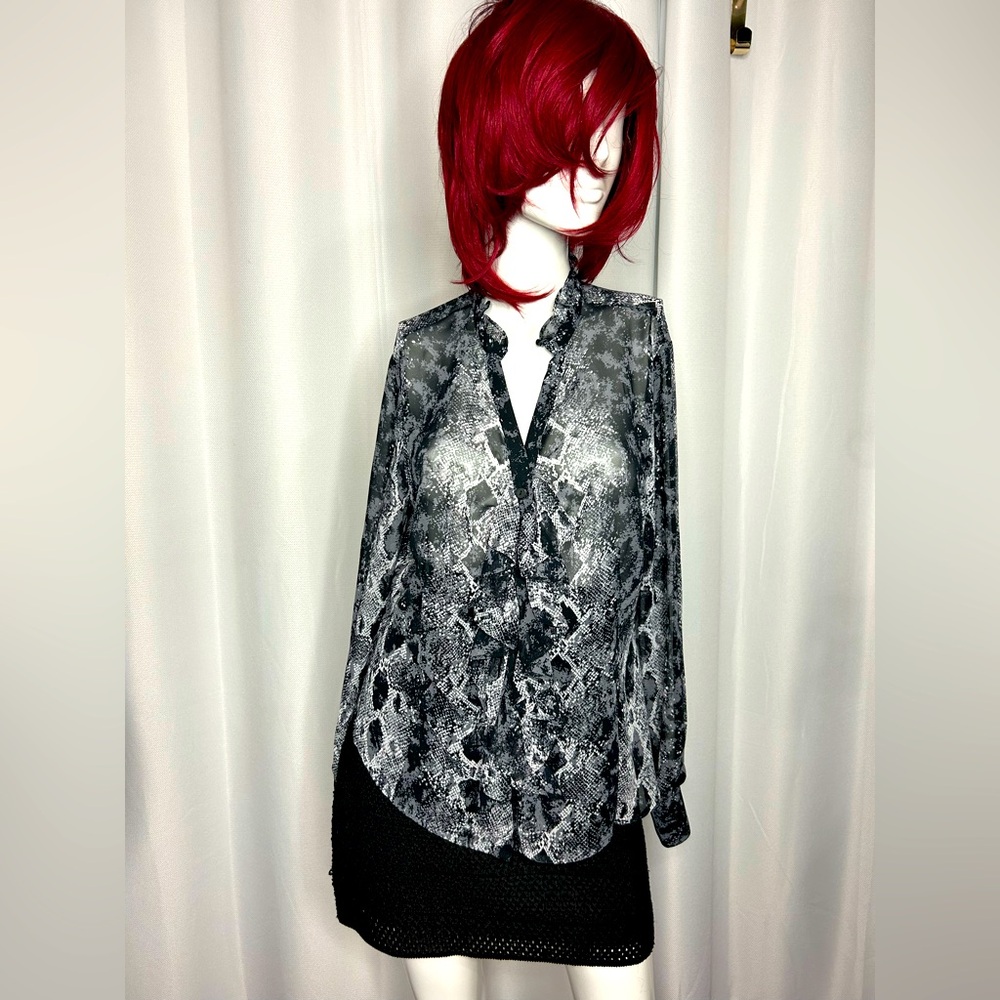 Worthington Black and Gray Snake Print Blouse